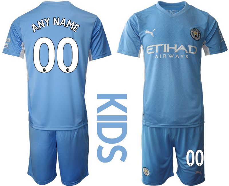 Cheap Youth 2021-2022 Club Manchester City home blue customized Soccer Jersey
